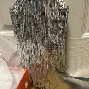 Silver Fringe Ankle Boot - Women's Metallic Heeled Boot